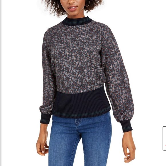 French Connection Printed Mixed-Media Top - Picture 6 of 6